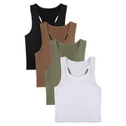 CUOZVETK Cieken Women's Tops 4 Pieces Basic Crop Tank Tops Sleeveless Crop Sport Blouse