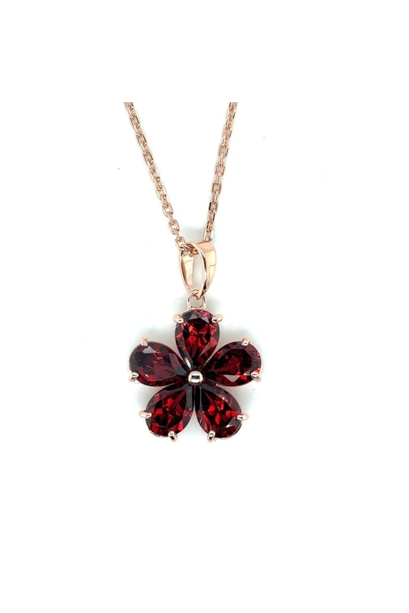 925 Sterling Silver 4 Ct Red Garnet Flower Necklace Rhodium Plated for Women