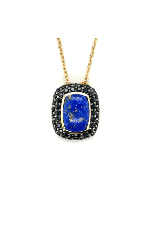 Genuine Black Spinel Necklace for Women 5.69 Carats Emerald Cut Blue Lapis Necklace for Women