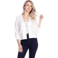 thumbnail image 1 of Cielo 1985 Women's Open Bolero Cardigan Sweater - cropped 3/4 sleeves lightweight - By The Simply Fashion white M, 1 of 6