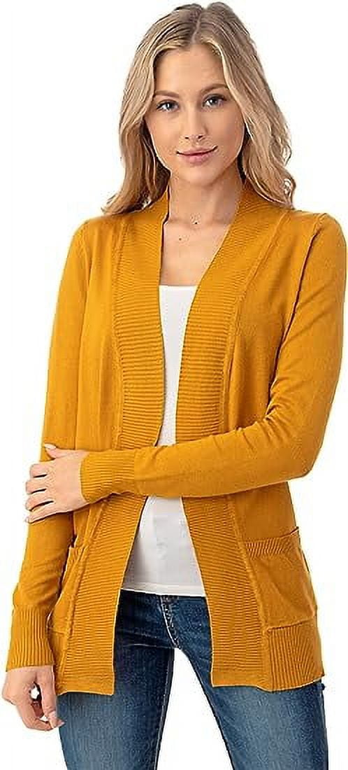 Cielo Women's Long Open Front Knit Cardigan Sweater With Pockets - Mustard, Size M - View #9