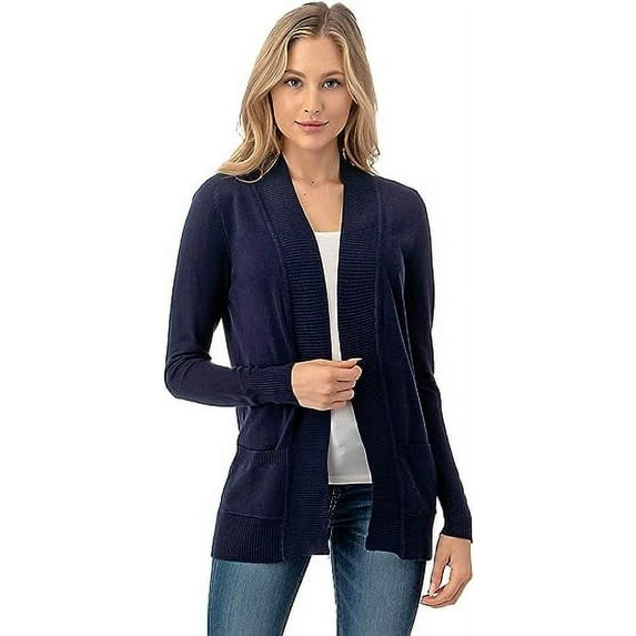Cielo 1985 Women's Open Long Cardigan Sweater with Pockets - By The Simply Fashion Navy S