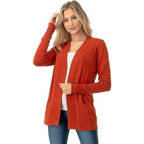 Cielo 1985 Women's Open Long Cardigan Sweater with Pockets - By The Simply Fashion Rust L