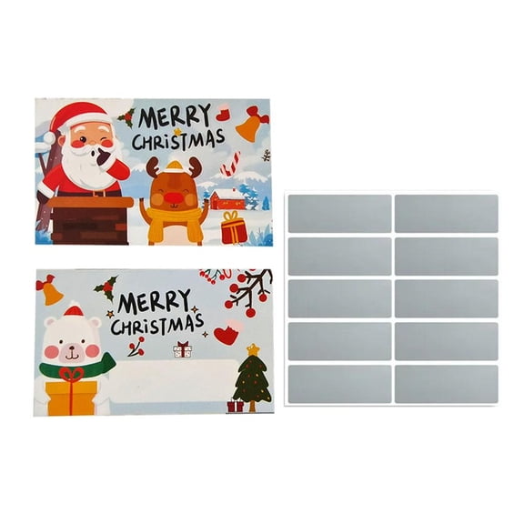 10 Pcs Cartoon Christmas Reward Scratch Card, DIY Scratch Off Game Cards and Stickers Motivational Scratch Off Tickets, for Groups Activity Xmas Party Supplies