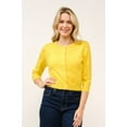 thumbnail image 1 of Cielo Women’s 3/4 Sleeve Round Neck Button Cardigan – Lightweight Knit Sweater, Cropped Fit, Office & Casual Wear Yellow,XLarge, 1 of 2