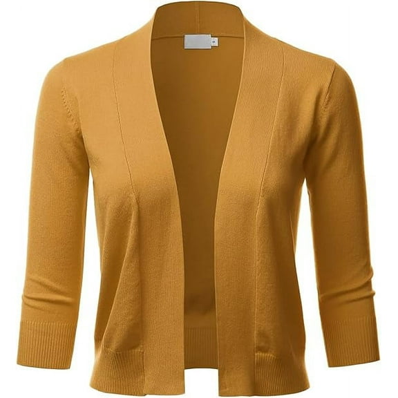Cielo Women's 3/4 Sleeve Solid Open Front Cropped Bolero Shurug Light Cardigan