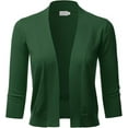 thumbnail image 1 of Cielo Women's 3/4 Sleeve Solid Open Front Cropped Bolero Shurug Light Cardigan, 1 of 5