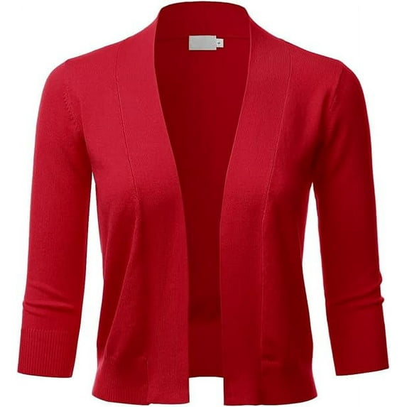 Cielo Women's 3/4 Sleeve Solid Open Front Cropped Bolero Shurug Light Cardigan
