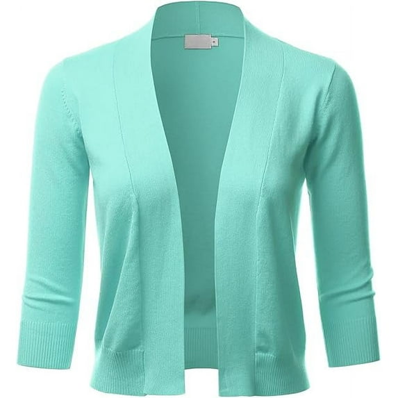 Cielo Women's 3/4 Sleeve Solid Open Front Cropped Bolero Shurug Light Cardigan