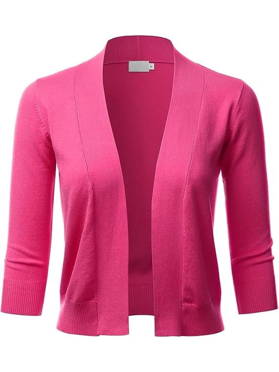 Women's 3/4 Sleeve Solid Open Front Cropped Bolero Shurug Light Cardigan