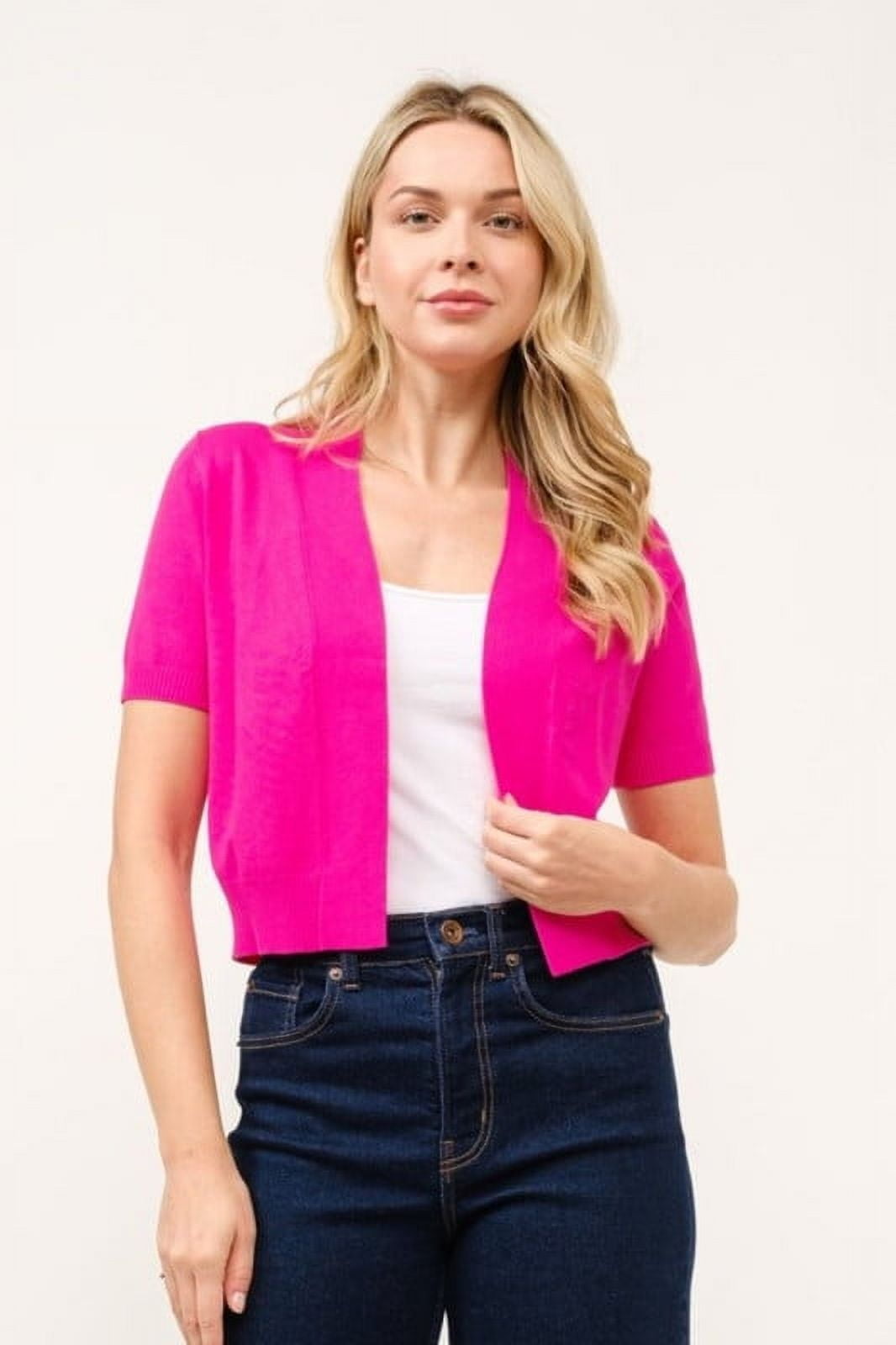 Bolero Cardigan Cerise Pink Shrug Cielo Women's Short Sleeve Open