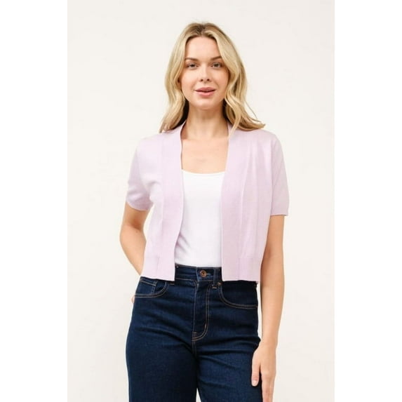 Cielo Women's Short Sleeve Open Front Bolero Cardigan – Soft Cotton Spandex Shrug Lavender,Xlarge