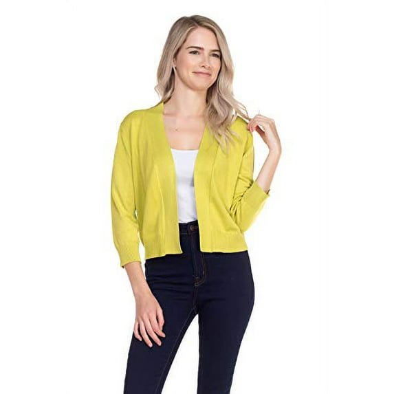 Cielo Women's Soft Solid Open Front 3/4 Sleeve Sweater Cardigan