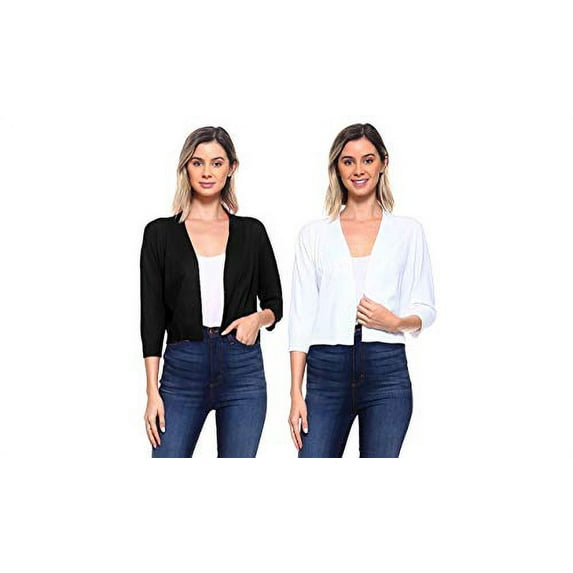 Cielo Women's Soft Solid Open Front 3/4 Sleeve Sweater Cardigan