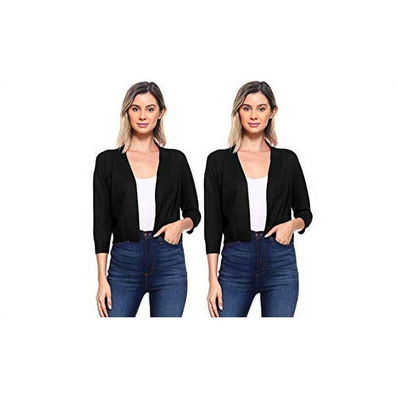 Cielo Women's Soft Solid Open Front 3/4 Sleeve Sweater Cardigan