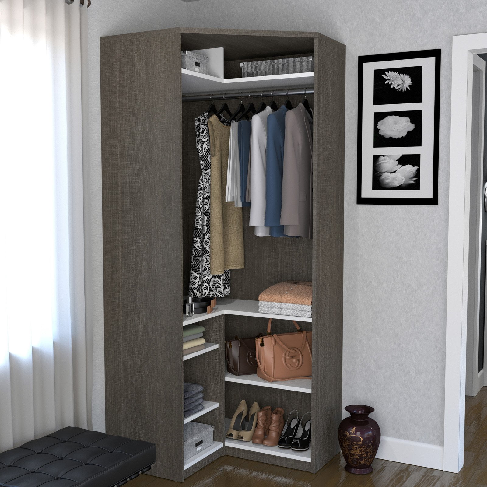 Cielo by Bestar 37" Multipurpose Corner Unit in Bark Gray and White ...
