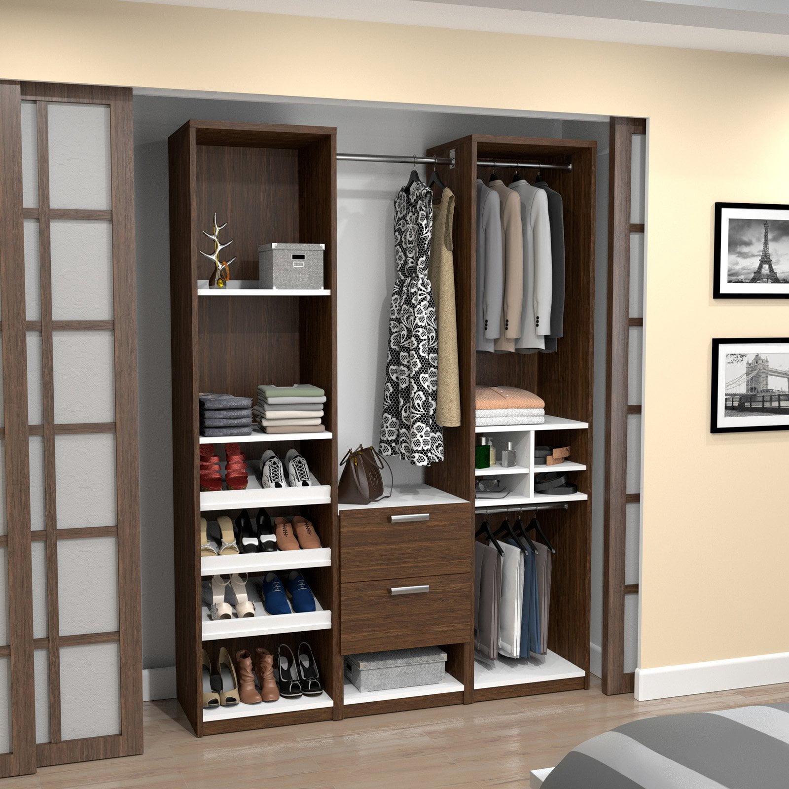 Cielo by Bestar Deluxe 59" Reach-in Closet in Oak Barrel and White ...