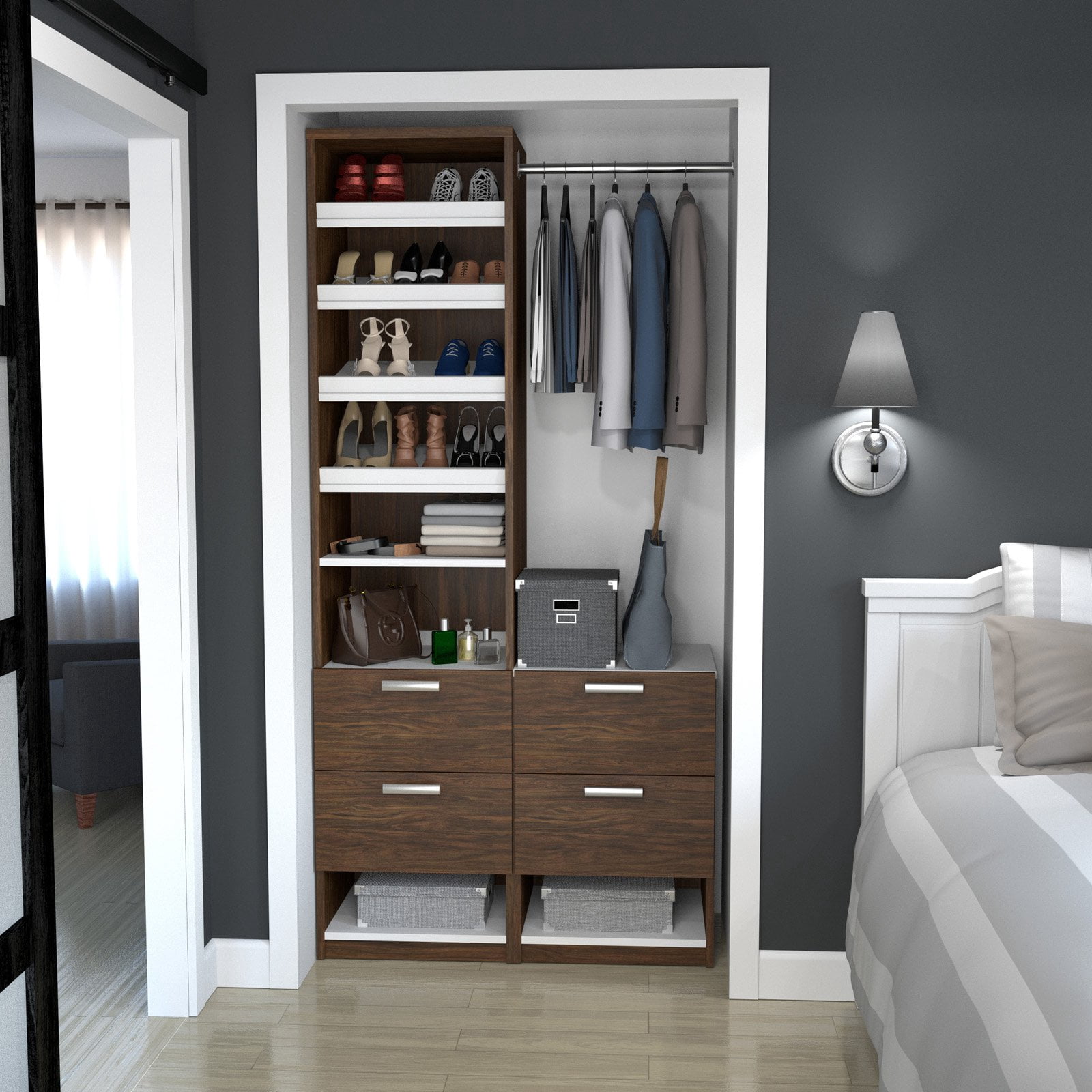 Cielo by Bestar Elite 39" Reach-In Closet in Oak Barrel and White ...