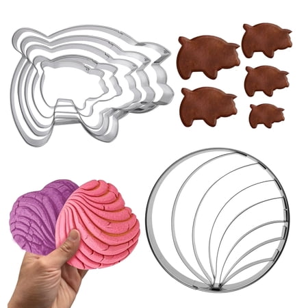 Concha Cutter Mexican Bread Mold With 5 Sizes Of Pig Biscuit Cutting Machine Set, Concha Stamp Mold For Baking Biscuits (Single Sided Mold+5Pigs)
