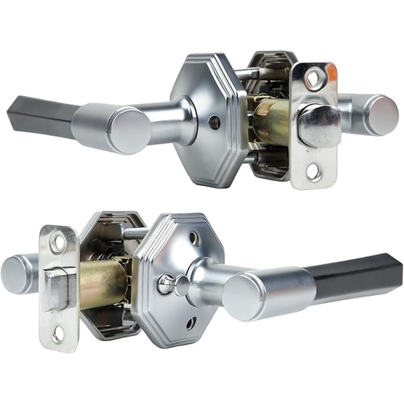 Cielsa Dawn 2 Pack Brushed Nickel Privacy Door Handles for Bed/Bathroom Interior Door Knob, Reversible Door Locks for Left or Right Sided Doors