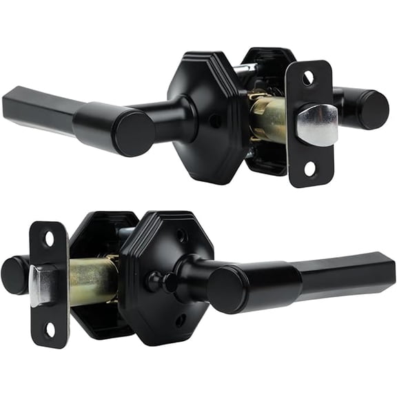 Cielsa Dawn 2 Pack Matte Black Privacy Door Handles for Bed/Bathroom Interior Door Knob, Reversible Door Locks for Left or Right Sided Doors