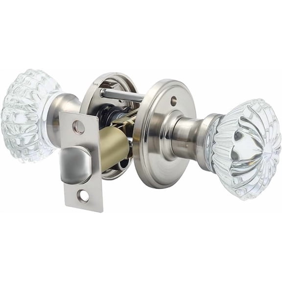 Cielsa Dawn Glass Door Knobs Interior with Lock, Satin Nickel Door Handles, Crystal Door Knobs with Lock(Satin Nickel, Privacy)