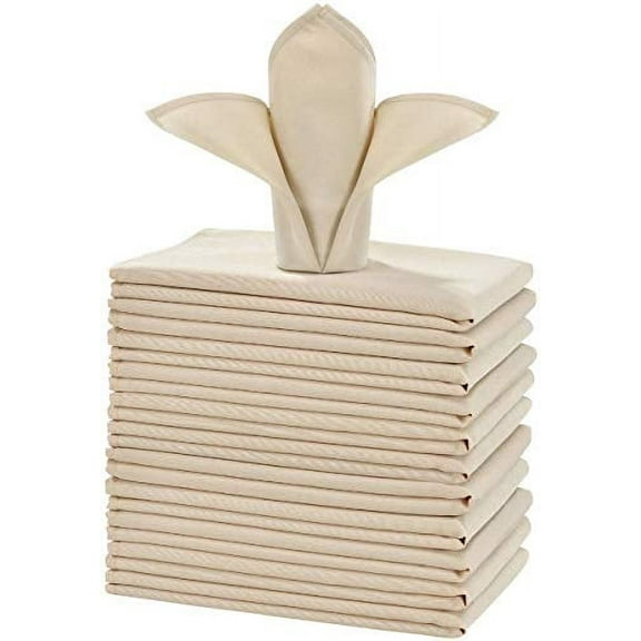 Cieltown Polyester Cloth Napkins 1-Dozen, Solid Washable Fabric Napkins Set of 12, Perfect for Weddings, Parties, Holiday Dinner (17 x 17-Inch, Beige)