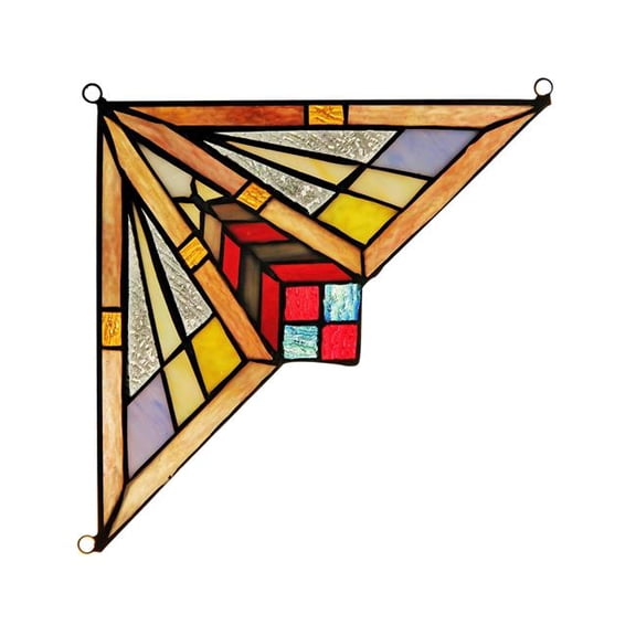 Ciena Mission Tiffany-Glass Window Panel - Yellow/Red - 8 in. - Handcrafted