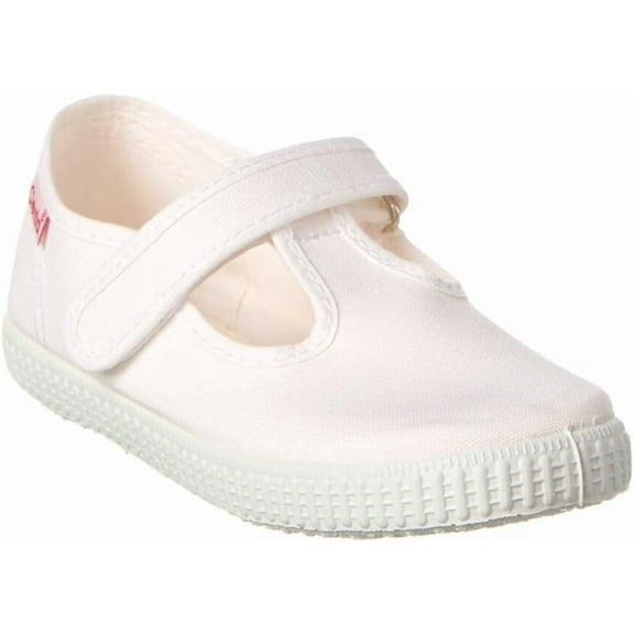 Cienta Canvas Hook & Loop T-Strap Toddler Kids Shoes, White, Size 9