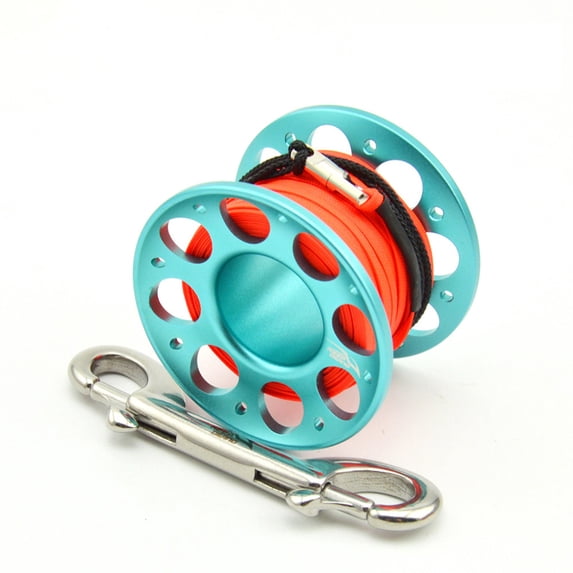 Cientrug Keep Diving FXL-952 Spool Reel Portable Solid Color Polyester Rope Reels Outdoor Sports Accessories with Double End Hook Blue 15m