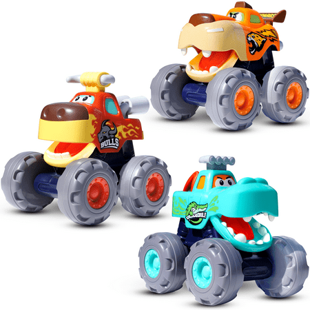CifToys Animal Monster Trucks for Toddlers, Friction Powered Toy Cars Set Play Vehicle