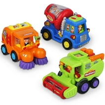 CifToys Friction Powered Push and Go Toddler Construction Toys Truck Vehicle Playset, Toys for 1 2 3 Year Old Boy Toys Gifts (3 Pieces)