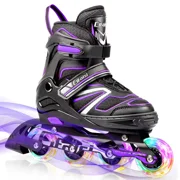 Cifaisi Adjustable Unisex Kids Inline Skates with Illuminating Wheels Aluminum Frame Purple and Black, XL, 4.4 lb