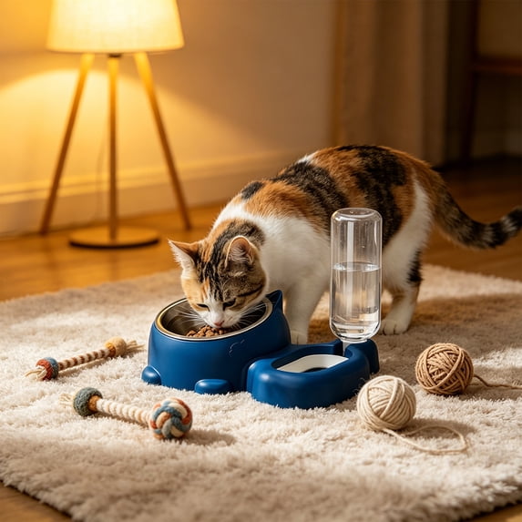 Cififendec 2-in-1 Automatic Pet Feeder Water Bowl, 10.63"×7.87", Stainless Steel Food Bowl Self Water Dispenser Station For Small Medium Dog Cat Indoor Daily Feeding