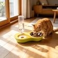 thumbnail image 1 of Cififendec 2-in-1 Cat Feeding Bowl with Water Dispenser, 12.64"×7.48", Anti-Tip Stainless Steel Food and Water Station for Small Pets with Auto Water Refill(Green), 1 of 5