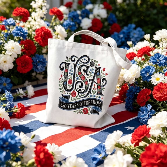Cififendec 250th Anniversary Tote Bag, 14.17"×15.35", Patriotic USA Star & Striped Printed Canvas Shoulder Bag, 4th of July Reusable Tote for Shopping & Parade