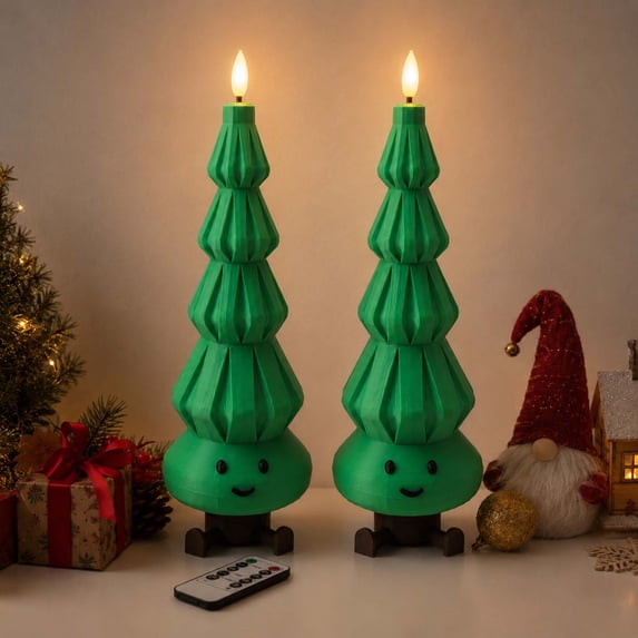 Cififendec 2Pcs Christmas Tree Flameless Candle Lights, 11.42 Inch Remote Controlled LED Taper Candles For Mantel And Table Display