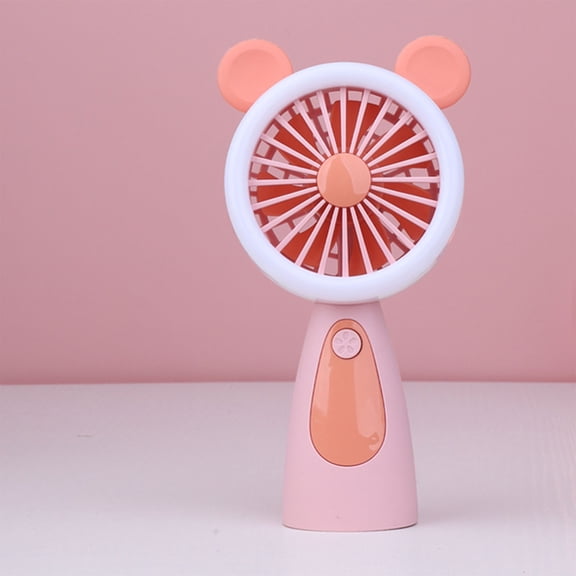 Cififendec 3-in-1 Personal Portable Handheld Fan, Cute Mouse Design, Rechargeable Light-up Mini Fan with Mobile Phone Rack for Birthday Gift(Pink)