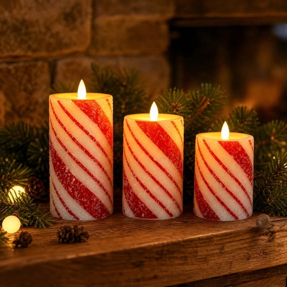 Cififendec 3Pcs Christmas Flameless LED Pillar Candles, Battery Operated Electronic Candle for Fireplace Mantel Dining Table Cabin Xmas Indoor Atmosphere Decor