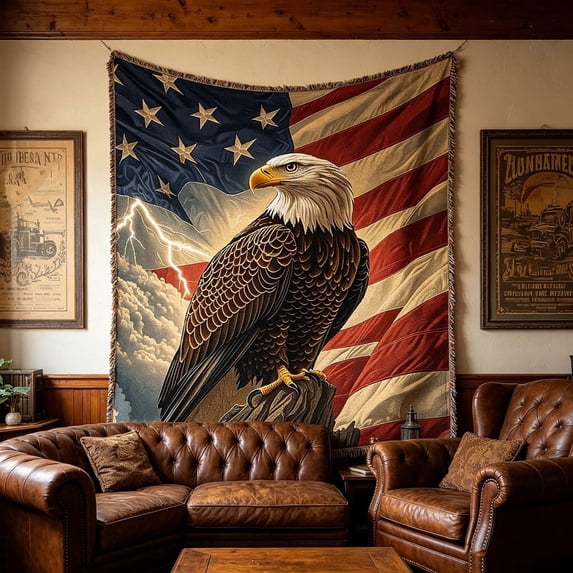 Cififendec 4th of July Eagle Throw Blanket, 78.7"×59.1", Patriotic American Ultra Soft Bald Eagle & Flag Blanket for Camping, Outdoor Lounging & Holiday Decor