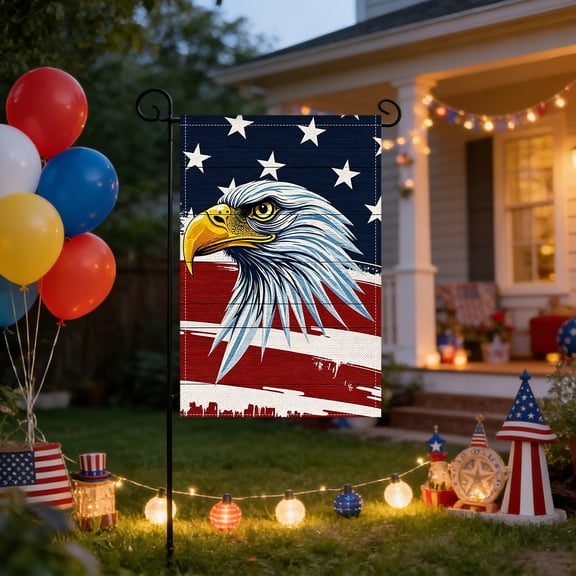 Cififendec 4th of July Garden Flag, Patriotic Stars and Stripes Eagle & Novelty Pattern Design, 12"x18"Double Sided Outside Decorations for Front Door, Outdoor Yard Porch