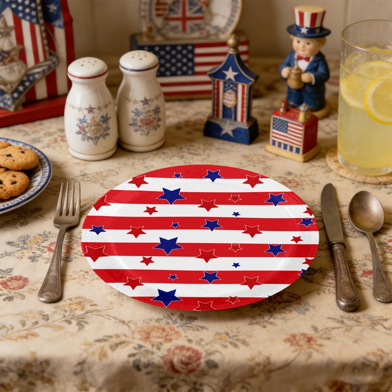 Cififendec 4th of July Paper Plates Set of 25, Patriotic Stars & Stripes Disposable Dinnerware, Holiday Must-Have for Block Parties & Picnic Tailgates