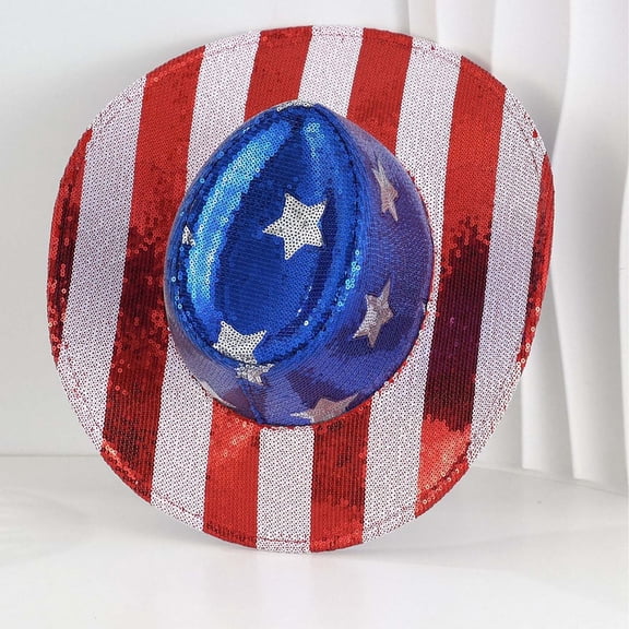 Cififendec 4th of July Sequin Cowboy Hat, 15"4.72", American Flag Star & Striped Sparkle Hat for 250th Anniversary Parade, Party Costume & Festive Celebration