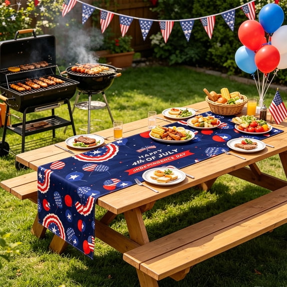 Cififendec 4th of July Star & Stripes Table Runner, 70.86"×13", Red White Blue Dining Table Decor for Independence Day, Kitchen & Farmhouse Tabletop Decor