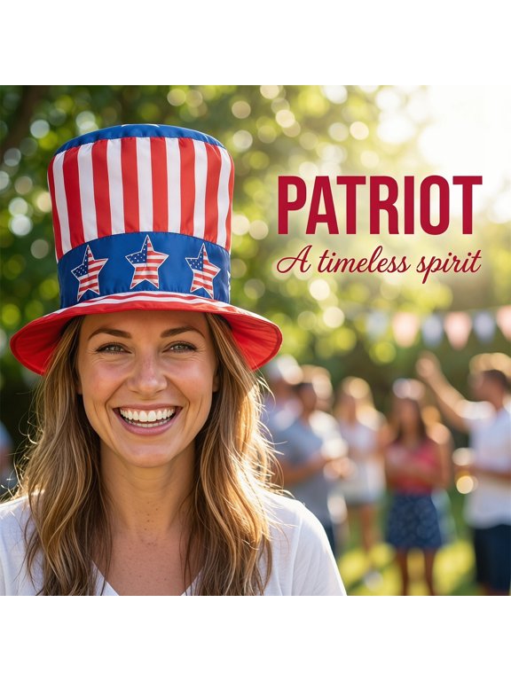 4th of July Uncle Sam Top Hat, 11.02"×7.87", Patriotic USA Flag Star & Stripe Design, Tall Novelty Party Hat for Independence Day Costume and Celebration