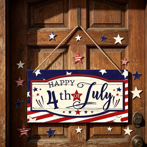 Cififendec 4th of July Wooden Door Sign, 7.87"×4", Patriotic American Flag Stars & Stripes Wall Decor, Holiday Must-Have for Home & Independence Day Party Decoration
