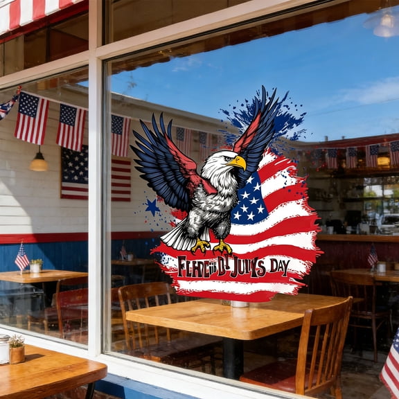 Cififendec 4th of July Window Cling, 11.81", Patriotic American Eagle & Flag Removable Decal for Home, Cafe, Storefront and Independence Day Decor