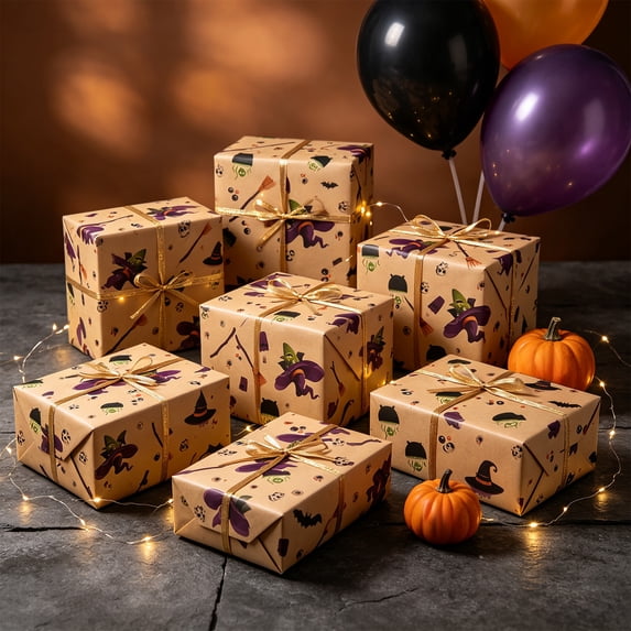 Cififendec 5Pcs Halloween Ghost Gift Wrapping Paper, 29.13"×19.69", Vintage Printed Gift Wrapping Sheets for Holiday Present Packing, Handmade Gift Box Wrapping