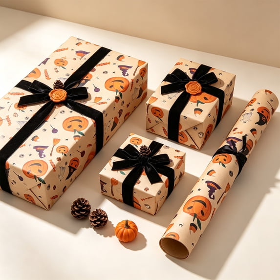 Cififendec 5Pcs Halloween Ghost Gift Wrapping Paper, 29.13"×19.69", Vintage Printed Gift Wrapping Sheets for Holiday Present Packing, Handmade Gift Box Wrapping