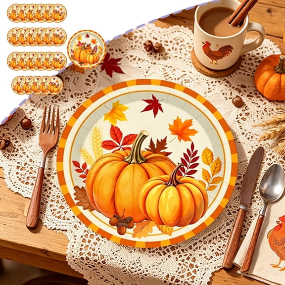 Cififendec 72Pcs Halloween Pumpkin Disposable Tableware, Plates Cups and Napkins Autumn Paper Party Kit for Thanksgiving Buffet Banquet Backyard Potluck
